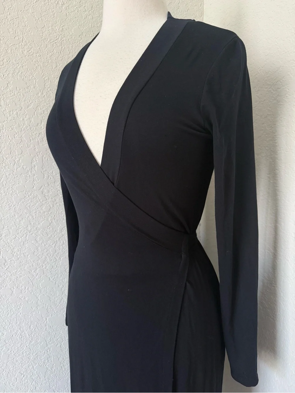 Boden Black Wrap Midi Jersey Knit Dress Size 6R Long Sleeve Stretch Career Chic